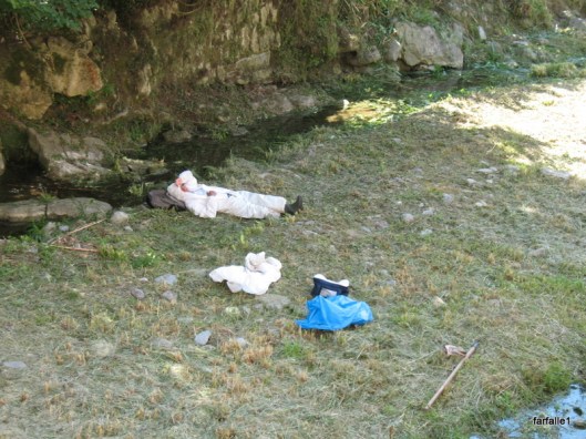 mowing the river resting