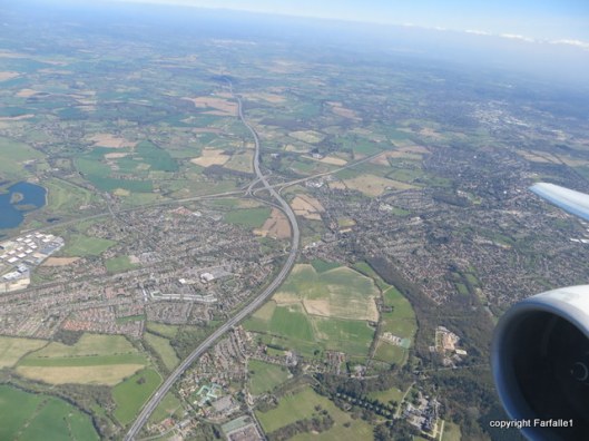 English towns, fields and highway